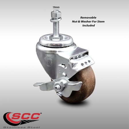 Service Caster 3.5 Inch SS High Temp Glass Filled Nylon 10mm Threaded Stem Caster Brake SCC SCC-SSTS20S3514-GFNSHT-TLB-M1015